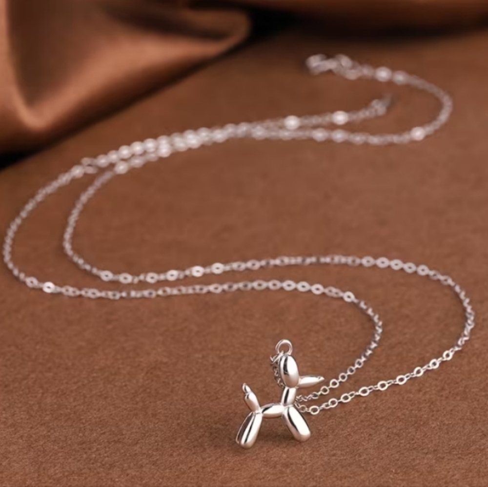 Silver Balloon Dog Pendant Necklace - Picture 7 of 7